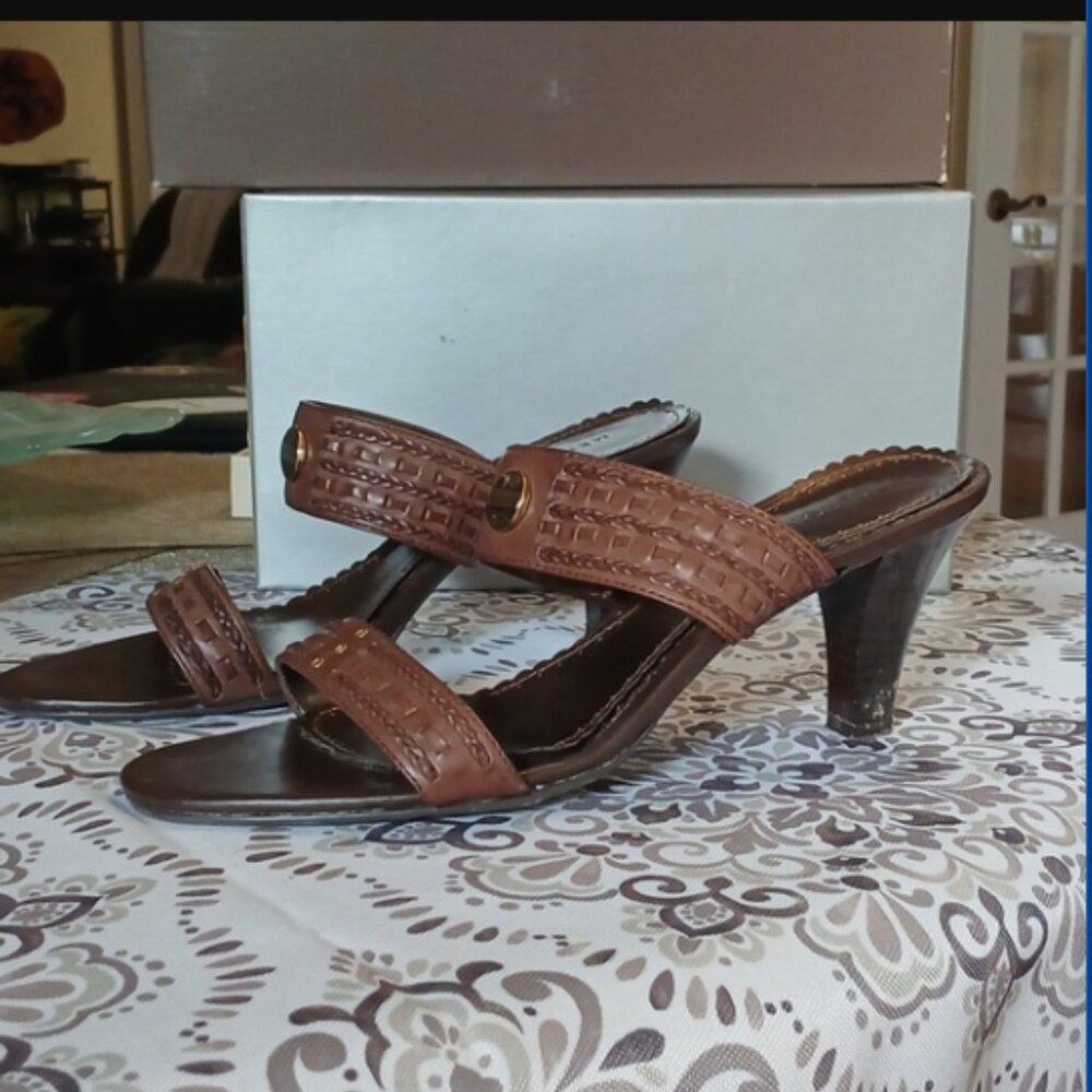 Double Strap Sandal Heels Copper Brown Merona Pippin 8 Leather